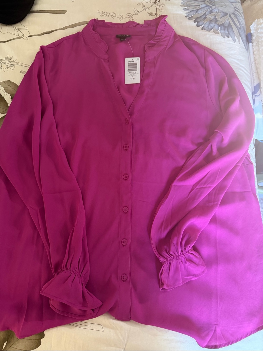 Torrid Fuchsia Ruffle-Collar Button-Front Blouse